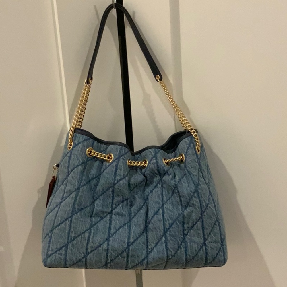 Coach Quilted Denim Shoulder Bag with Gold Hardware - Picture 7 of 13